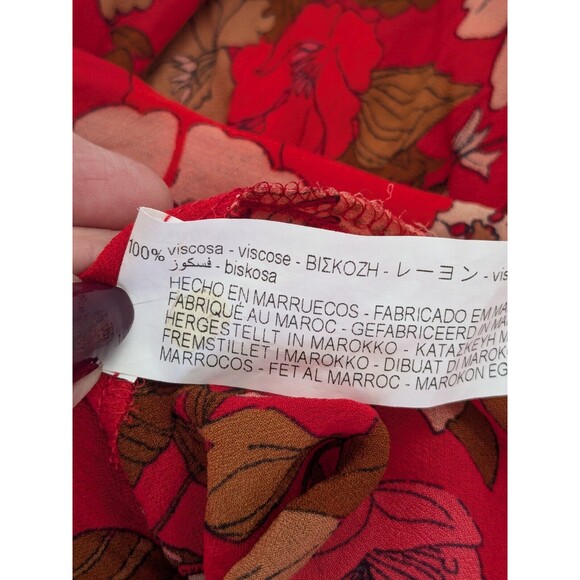 Zara Blouse Womens sz M Red Floral Print Ruffle Sheer Romantic Boho Chic Peasant - Picture 12 of 15